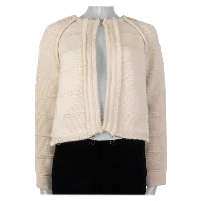 Pre-owned Chloé Chloe Cream & Gold Lurex Fringe Trim Knit Jacket S In White