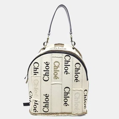 Pre-owned Chloé Cream Canvas Woody Backpack In White