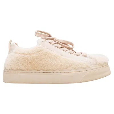 Pre-owned Chloé Cream Chloe Leather & Shearling Low-top Sneakers Size 36 In White