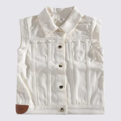 Chloé Kids' Cream Cotton Denim Jacket In Bianco Sporco