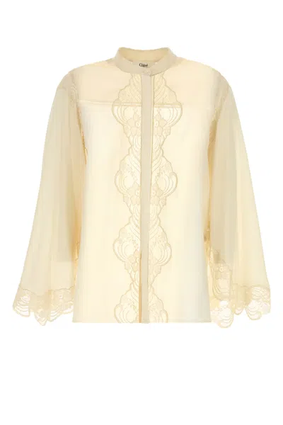 Chloé Chloe Cream Crepe Blouse In Yellow