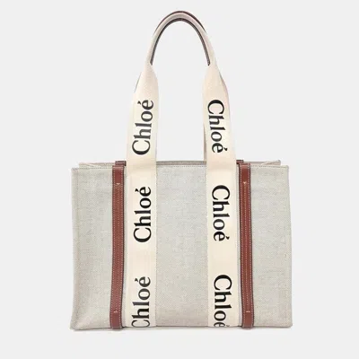 Pre-owned Chloé Cream Fabric Woody Bag Medium In White