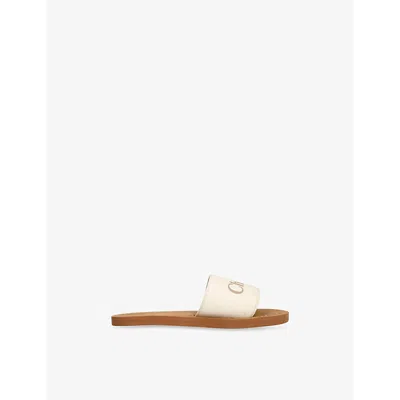 CHLOÉ CREAM KIDS' BRAND-LOGO FLAT WOVEN SLIDES EUR 37 / 4 UK