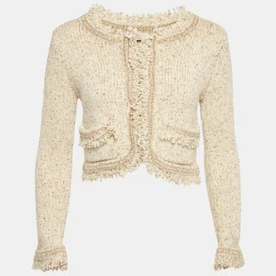 Pre-owned Chloé Cream Knit Fringed Cardigan M