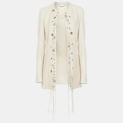 Pre-owned Chloé Cream Knit Lace Motif Jacket Xl