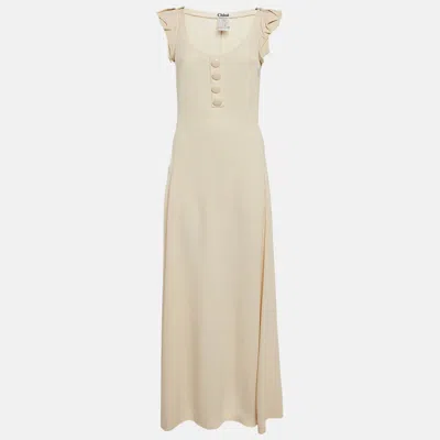 Pre-owned Chloé Cream Silk Blend Crepe Button Detail Maxi Dress M