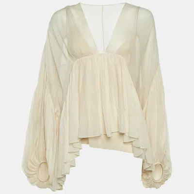 Pre-owned Chloé Cream Silk Chiffon Oversized Top L In White