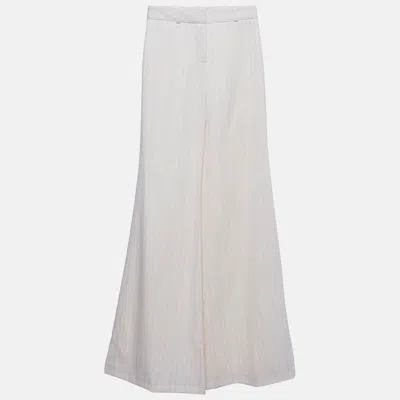 Pre-owned Chloé Cream Striped Twill Wide Leg Trousers S In White