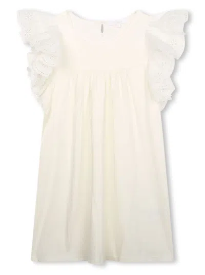 Chloé Kids' Cream White Dress With Cap Sleeves In Cotton Girl