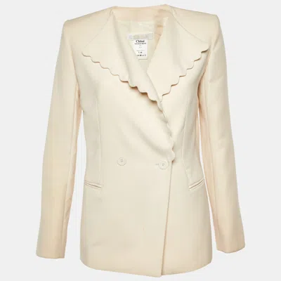 Pre-owned Chloé Cream Wool Scalloped Double Breasted Blazer S In White