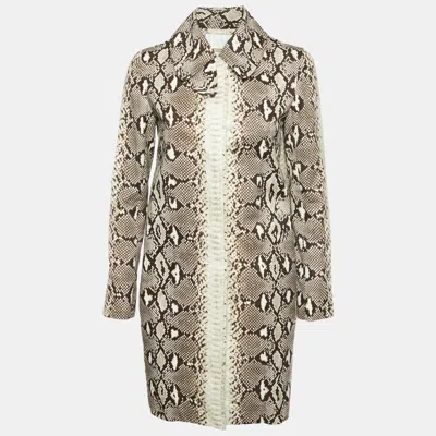 Pre-owned Chloé Cream/brown Snake Print Cotton Long Coat S