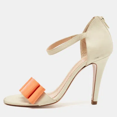 Pre-owned Chloé Cream/orange Nubuck Leather And Patent Leather Ankle Strap Sandals Size 37