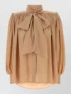 Chloé Crepe Blouse Puff Sleeves Bow Detail In Multi