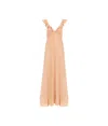 Chloé Long Silk Dress With Flared Skirt And Ruffled Straps In Nude
