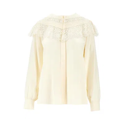 Chloé Crêpe De Chine Blouse With Lace Details In Neutral