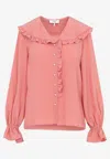 Chloé Bertha-collar Ruffle Button-down Silk Blouse In Pink