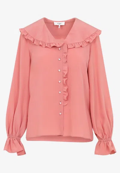 CHLOÉ CREPE DE CHINE RUFFLED BLOUSE