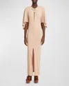 Chloé Long Cape Dress In Crêpe Jersey Pink Size 14 100% Viscose In Delicate Pink