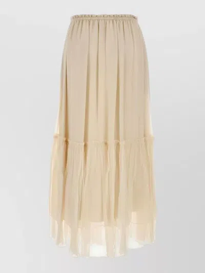 Chloé Crepe Skirt Elastic Waistband Sheer Tiers In Neutral