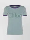Chloé Green Crewneck T-shirt With Logo Lettering Print On The Front In Cotton Woman In Green