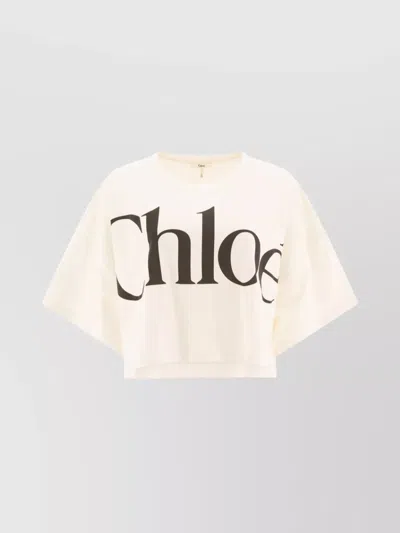 Chloé Crew Neck Cropped Length Short Sleeves Tops In Neutral