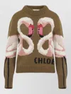 Chloé Hand Knit Flamingo Intarsia Wool Crewneck Sweater In Brown