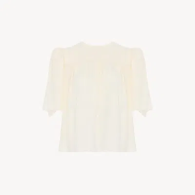 Chloé Crew-neck Gathered Top In Silk Jacquard In White