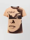 Chloé Multicolor Crewneck T-shirt With Maxi Graphic Print On The Front In Wool Blend Woman In Orange