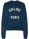 Chloé Women Blue Crewneck Sweatshirt With Logo Lettering Print In Cotton Woman In Blue