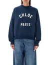 Chloé Women Blue Crewneck Sweatshirt With Logo Lettering Print In Cotton Woman In Blue
