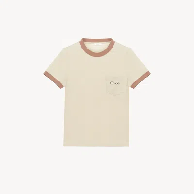 CHLOÉ CREW-NECK LOGO T-SHIRT IN COTTON JERSEY BEIGE SIZE XS 100% COTTON