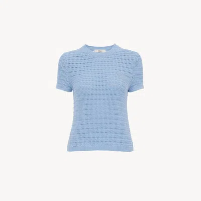 CHLOÉ CREW-NECK LOGO TOP IN COTTON CROCHET KNIT BLUE SIZE M 100% COTTON