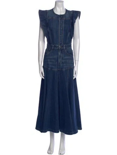 Pre-owned Chloé Crew Neck Long Dress In Blue