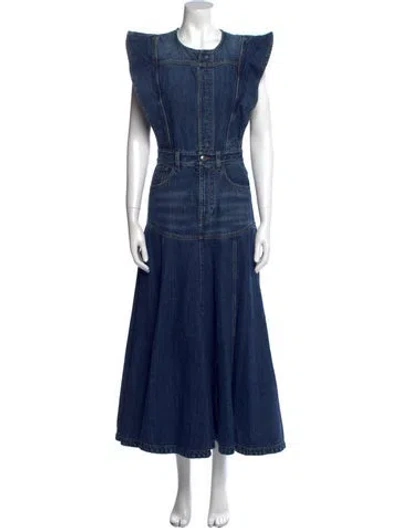 Pre-owned Chloé Crew Neck Long Dress In Blue