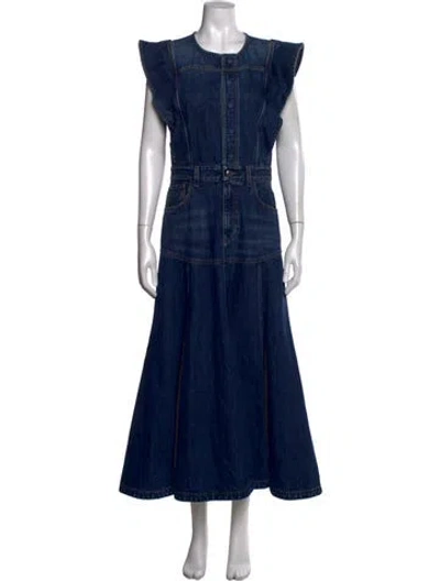 Pre-owned Chloé Crew Neck Long Dress In Blue