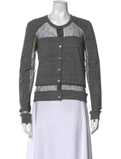 Pre-owned Chloé Crew Neck Long Sleeve Button-up Top In Gray