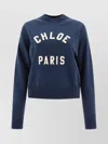 Chloé Blue Crewneck Sweatshirt With Logo Lettering Print In Cotton Woman