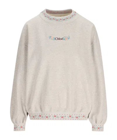 Chloé Crew Neck Long-sleeved Sweatshirt In White