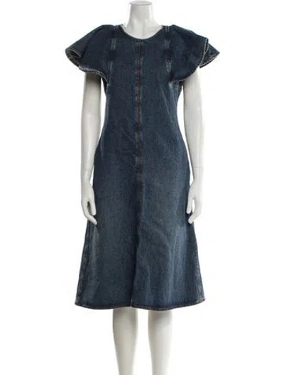 Pre-owned Chloé Crew Neck Midi Length Dress In Blue