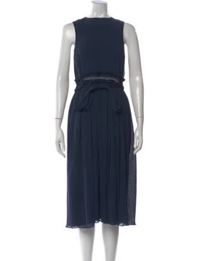 Pre-owned Chloé Crew Neck Midi Length Dress In Blue
