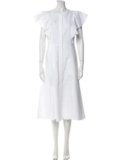 Pre-owned Chloé Crew Neck Midi Length Dress W/ Tags In White