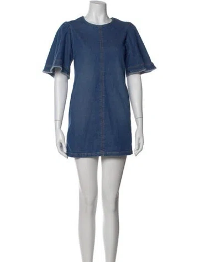 Pre-owned Chloé Crew Neck Mini Dress W/ Tags In Blue