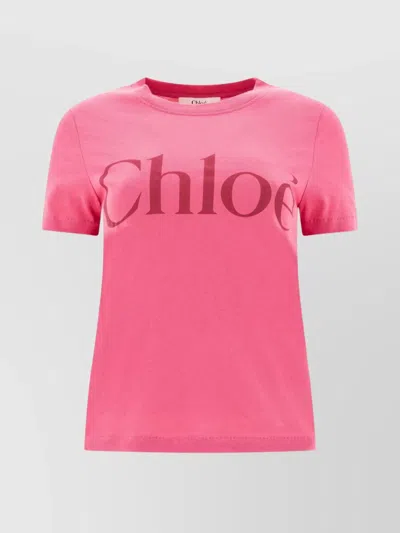 Chloé Crew Neck Short Sleeve Soft Fabric Top In Pink