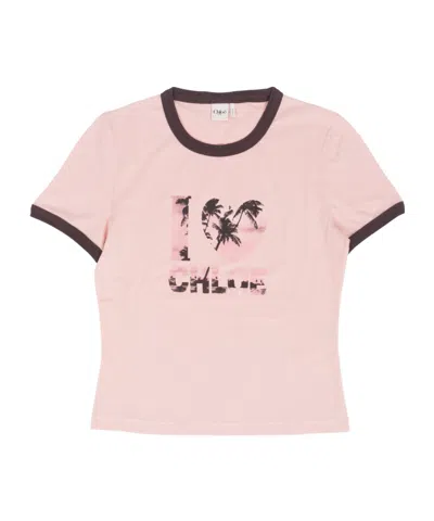Chloé Crew Neck Short-sleeved T-shirt In Pink