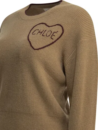 Chloé Crew Neck Sweater Made Of Wool And Cashmere In Brown