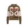 Chloé Hand Knit Flamingo Intarsia Wool Crewneck Sweater In Multi