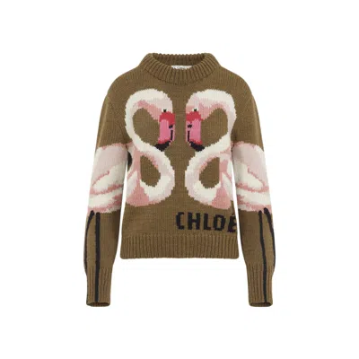 CHLOÉ CHLOÉ CREW NECK SWEATER WITH LOGO IN WOOL KNIT