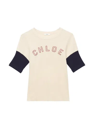 CHLOÉ CHLOÉ CONTRAST SLEEVED CREWNECK T-SHIRT
