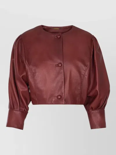 Chloé Crewneck Jacket Cuffed Sleeves Reinforced Shoulders In Burgundy
