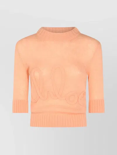 Chloé Crewneck Knitwear Embroidered Detail In Orange